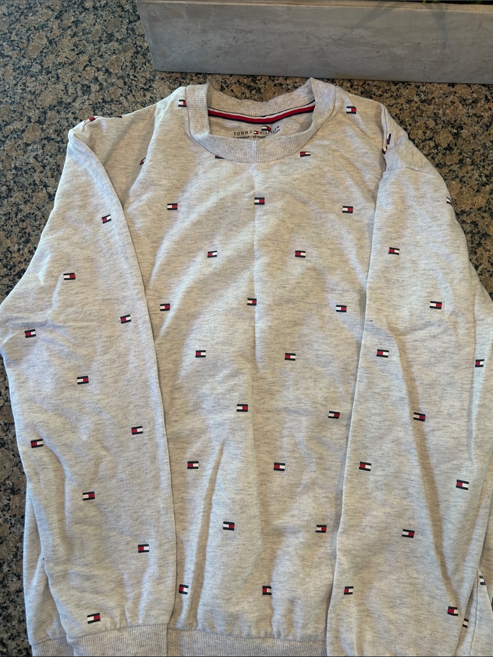 Tommy Hilfiger Heather Gray Crewneck Sweatshirt with Mini Flag Motif